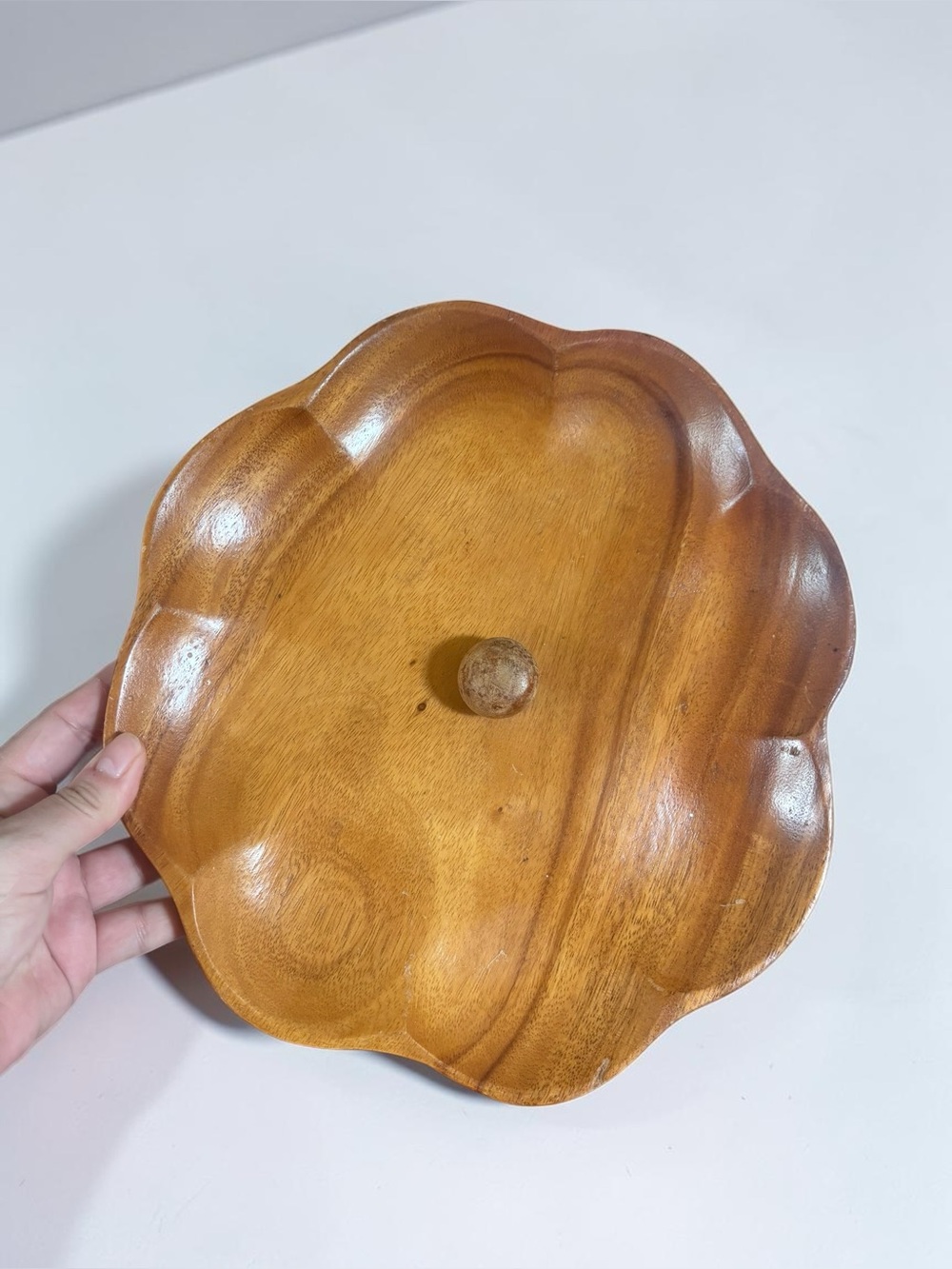 Vintage Hand Carved Wood Flower Serving Tray Rustic Floral Decor